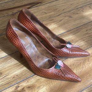 Retro Miu Miu Vibtage Brown Croc Pointed Toe Heel